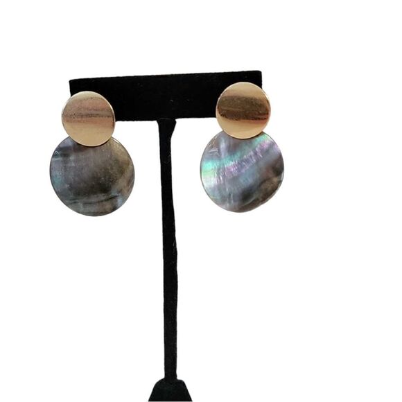 Vintage round disc drop mother of pearl earrings - Picture 1 of 4